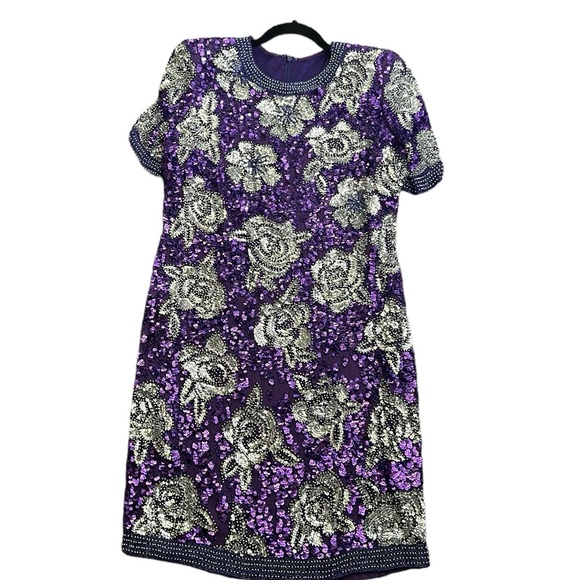 Vantage Joan Leslie slik sequins beaded evening dress size medium purple sliver - Picture 3 of 13